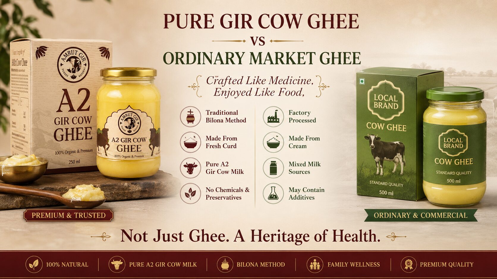 Pure A2 ghee vs commercial ghee comparison