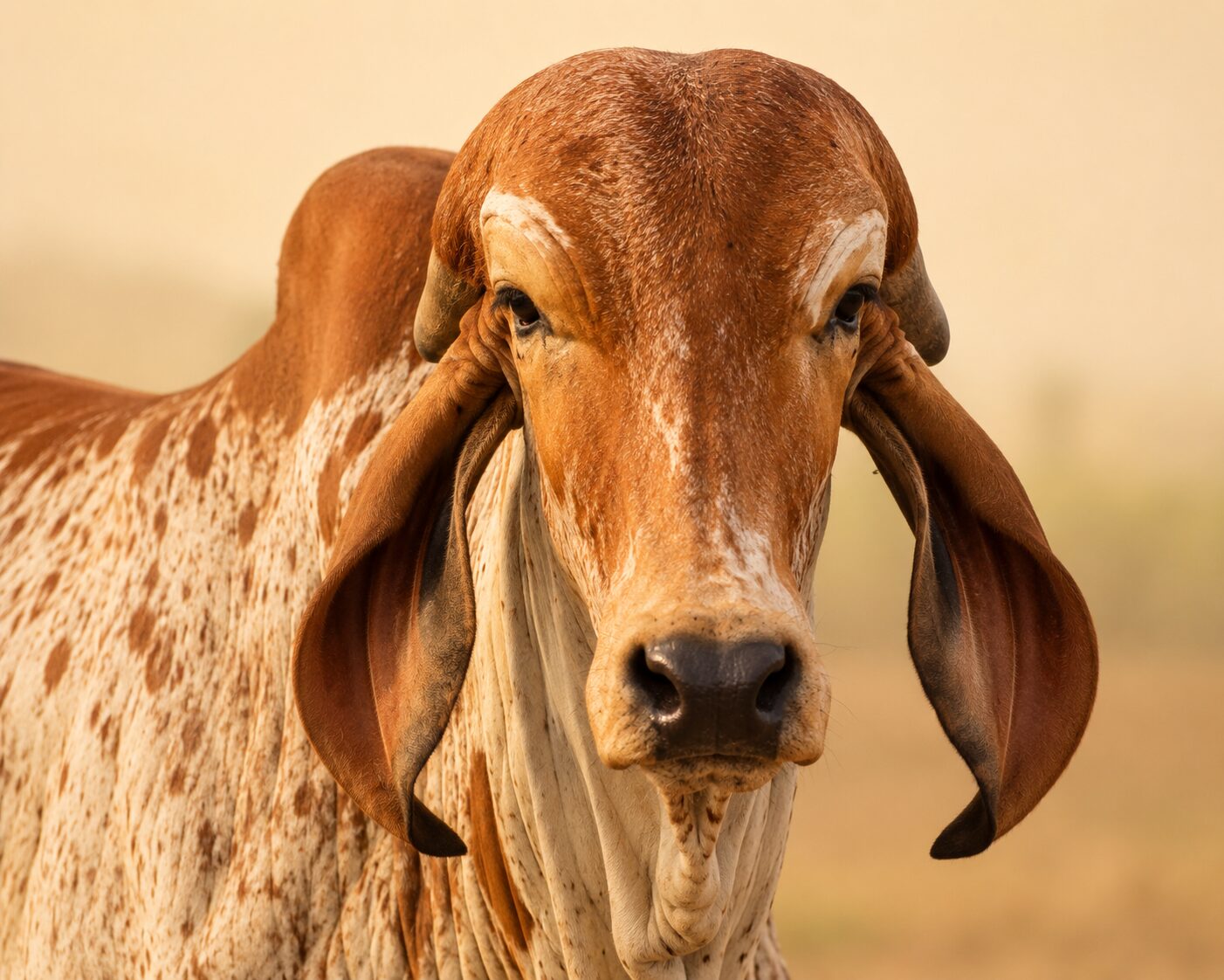 A pure-bred Gir cow with its distinctive domed forehead